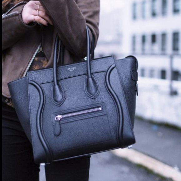 Celine Handbags - CELINE MICRO LUGGAGE HANDBAG IN SMOOTH CALFSKIN BLACK